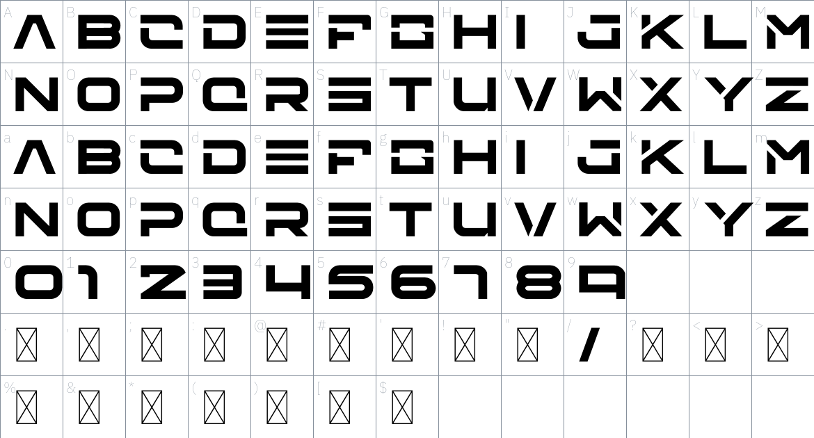 AIRNT Font font Character Map