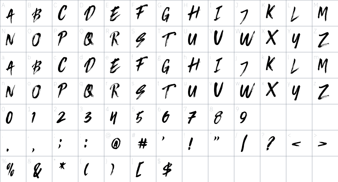 Bambe font Character Map