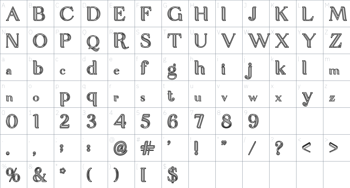 Elegante font Character Map