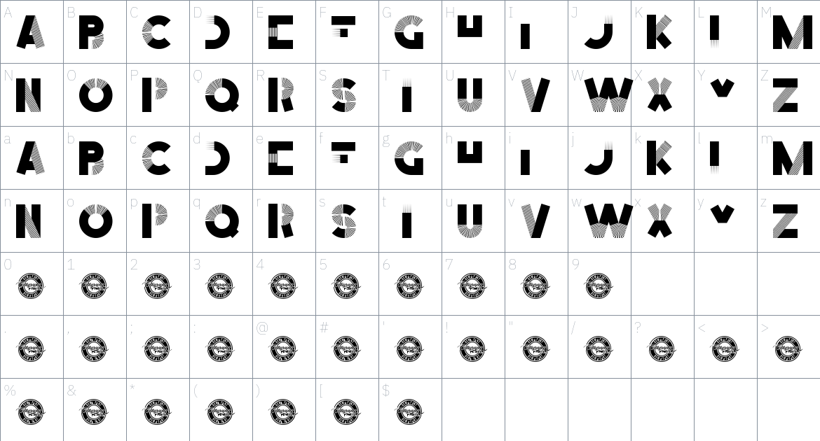 Green Highlight font Character Map