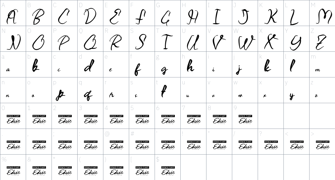 Raihania font Character Map