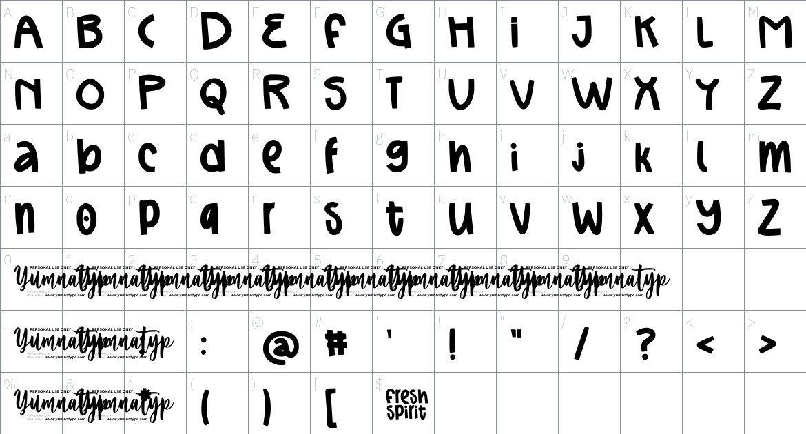 Fresh Spirit font Character Map