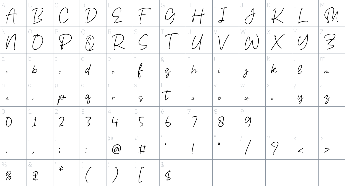 Mountey Kalinas font Character Map