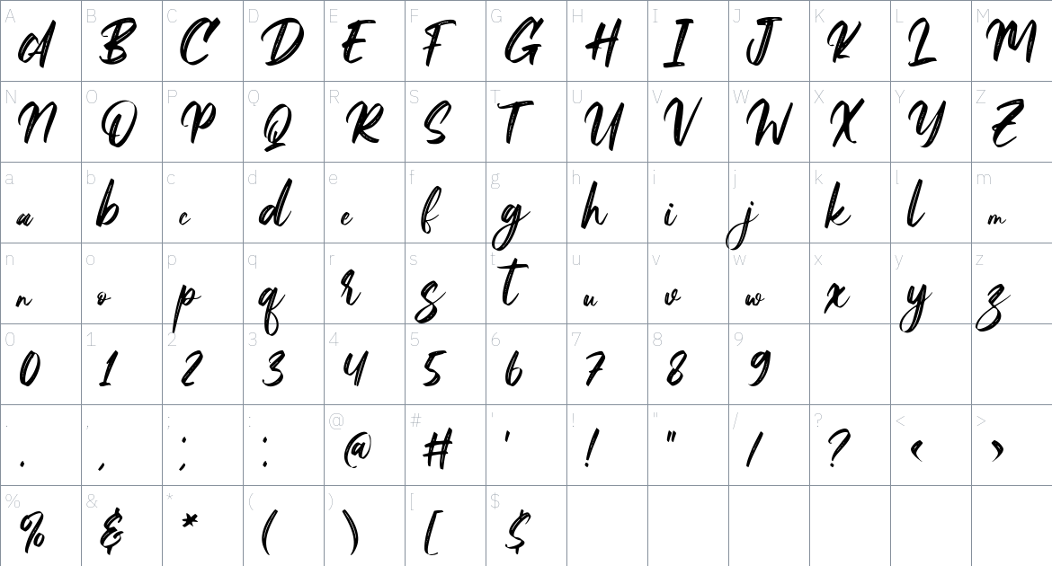 Amy Riyas font Character Map