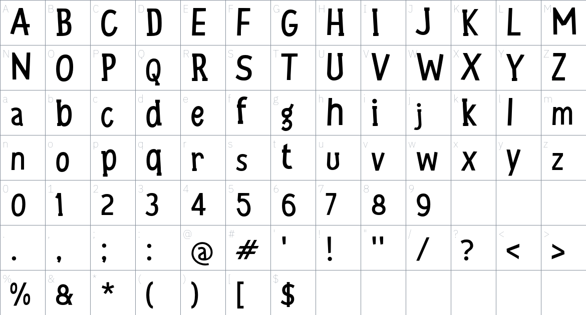 j Jasine font Character Map