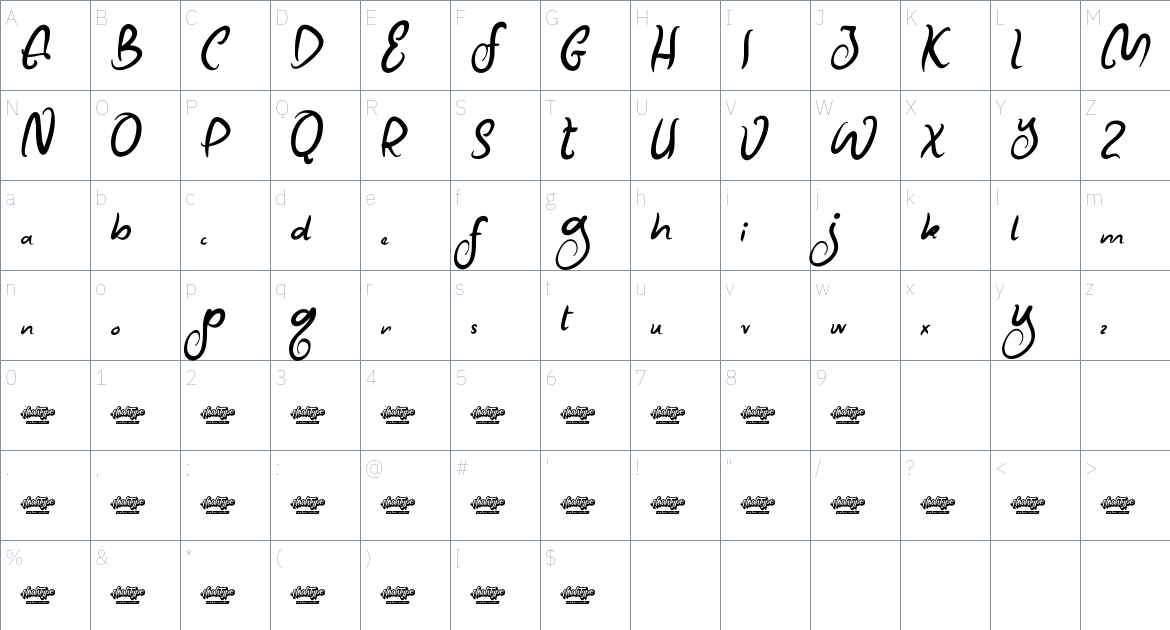 Mango Delight font Character Map