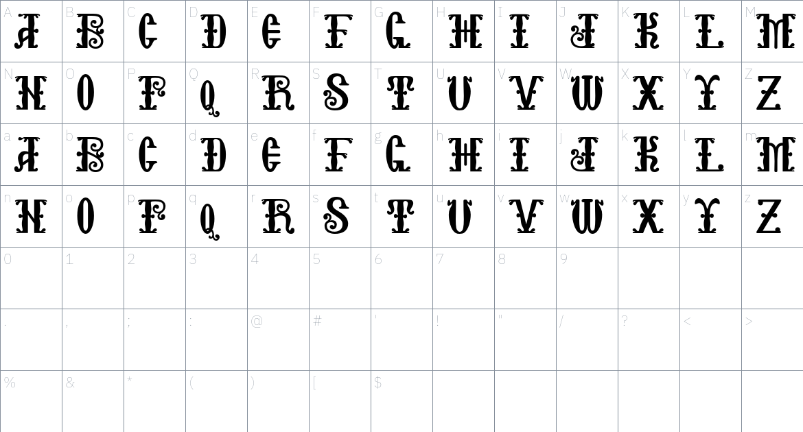 Eustace Font font Character Map