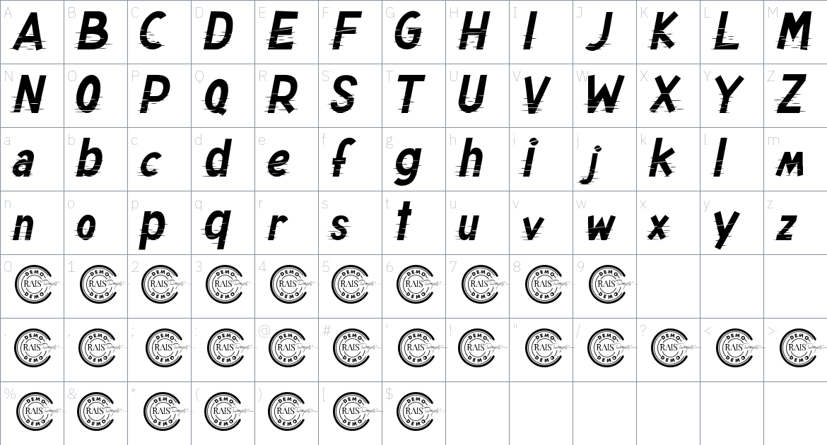 Speed Boom font Character Map