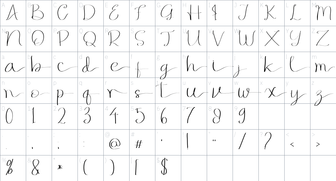 Aktuci Fantasi font Character Map