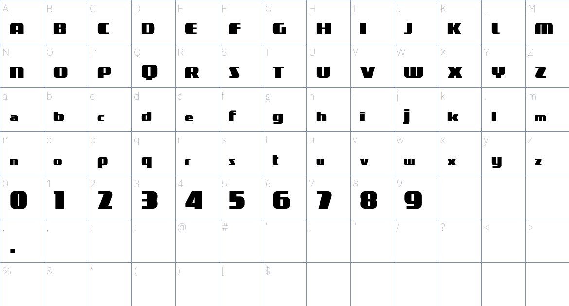 Galaxus font Character Map