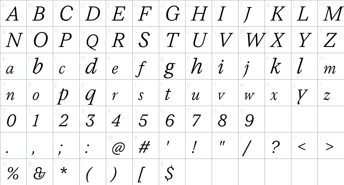 TT Livret Text font Character Map