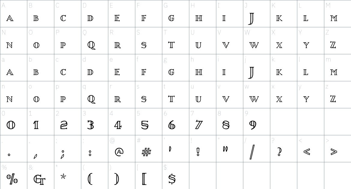 LDR Aleandro font Character Map