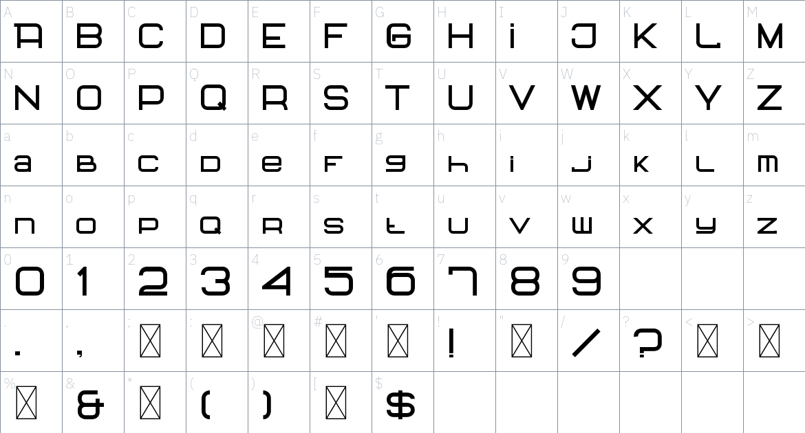 Soery font Character Map