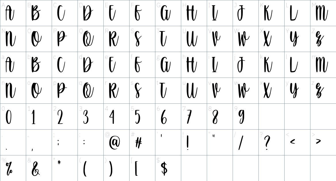 Dreamstar font Character Map