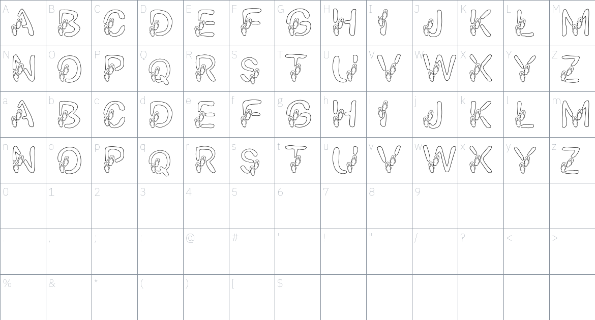 Sandal font Character Map