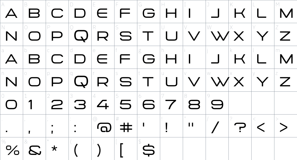 PIGARNOS NEUE font Character Map