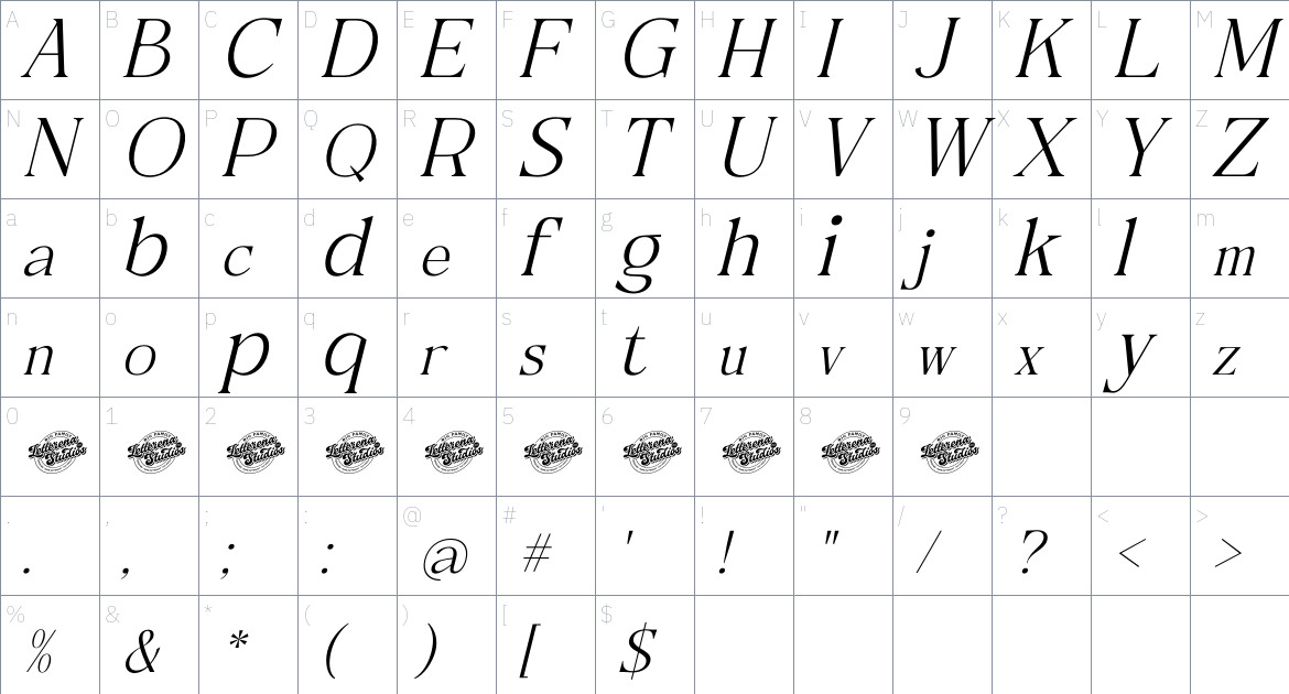 Metrolin font Character Map