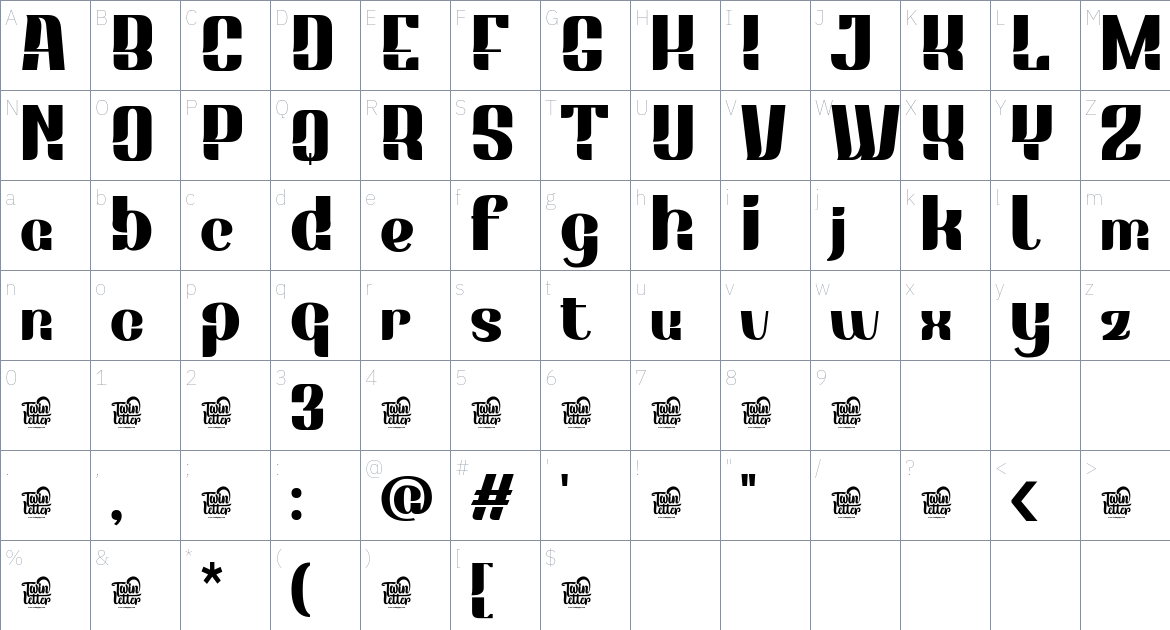 Ebratho font Character Map