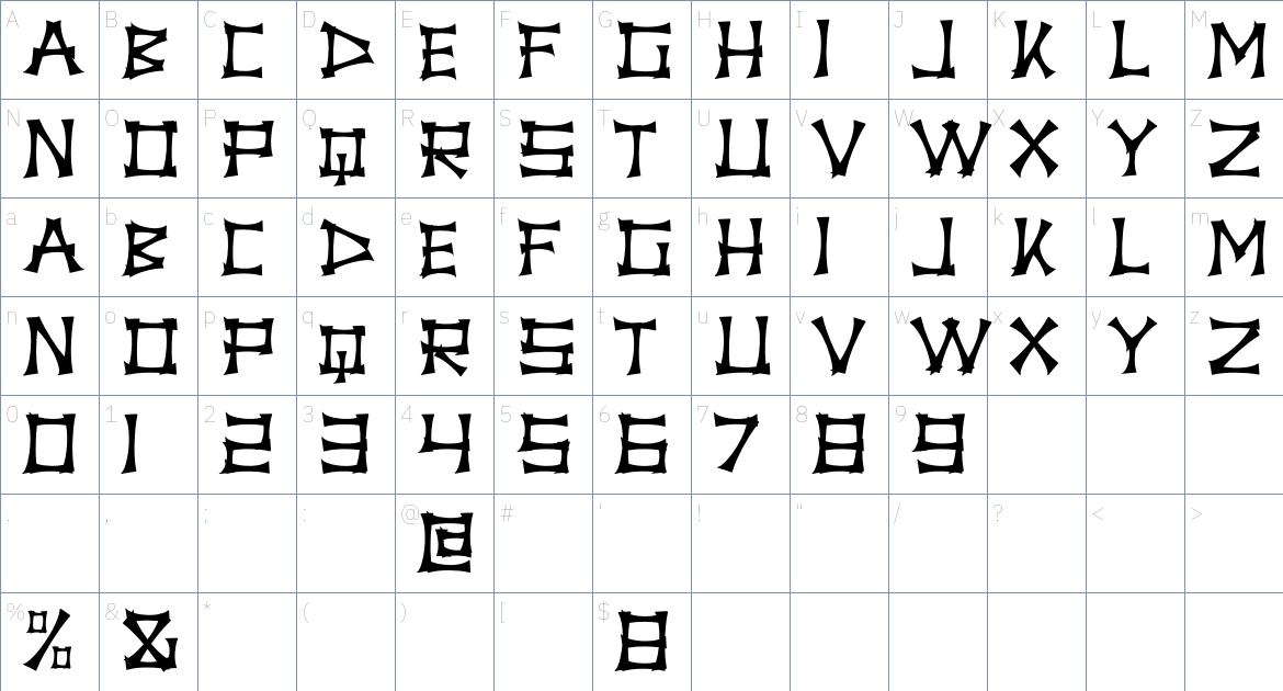 Japstyle font Character Map