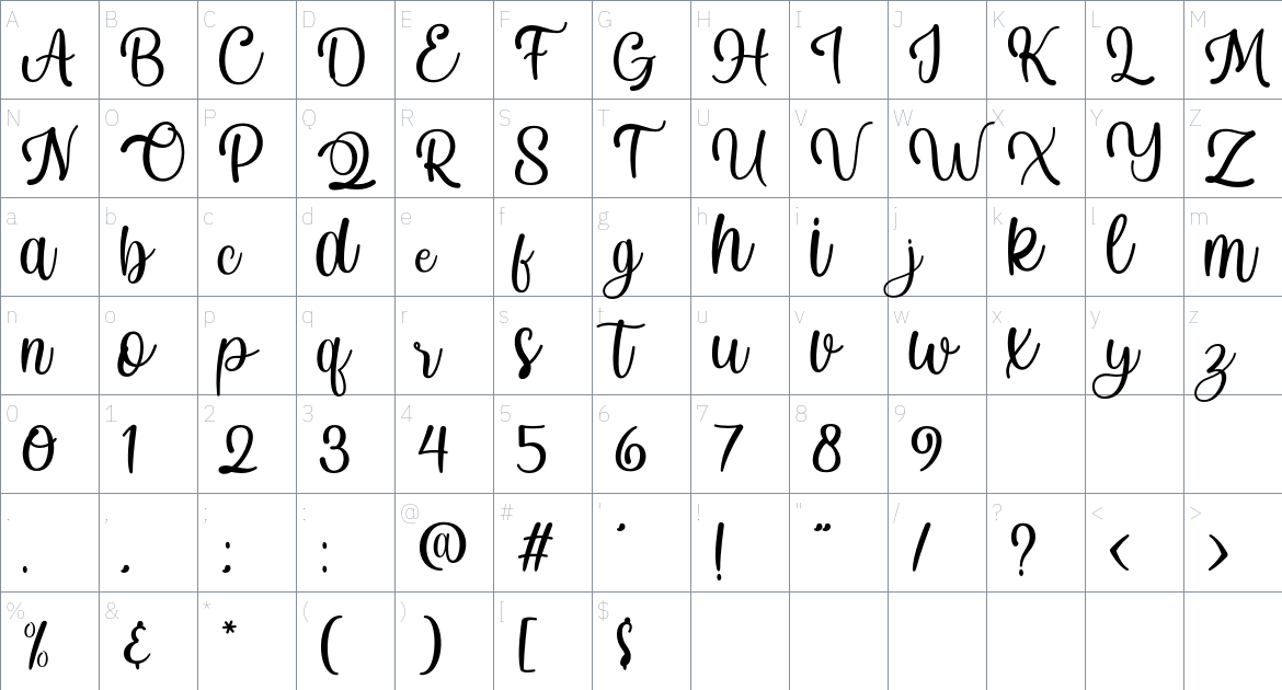 Ayanalove Font font Character Map