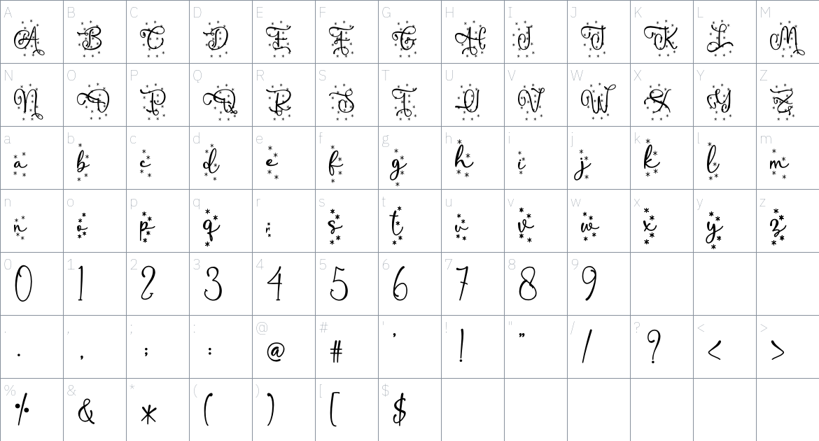 Lightning Christmas font Character Map