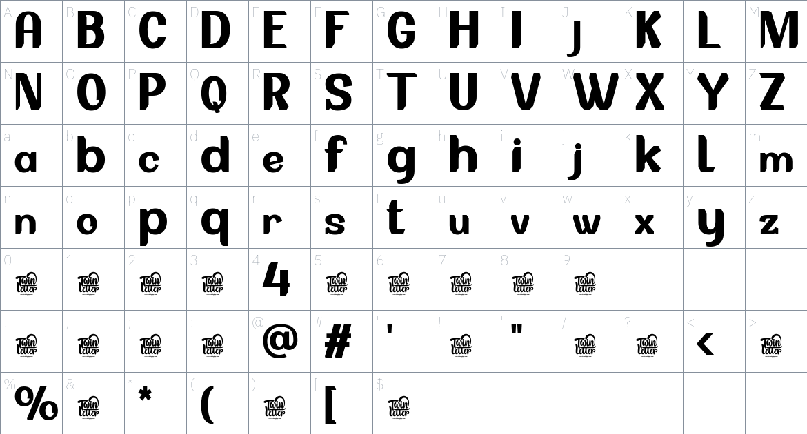 Baxau font Character Map