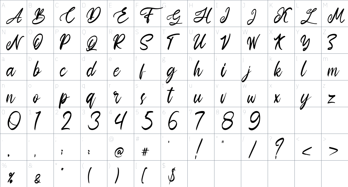 Sandiaga font Character Map