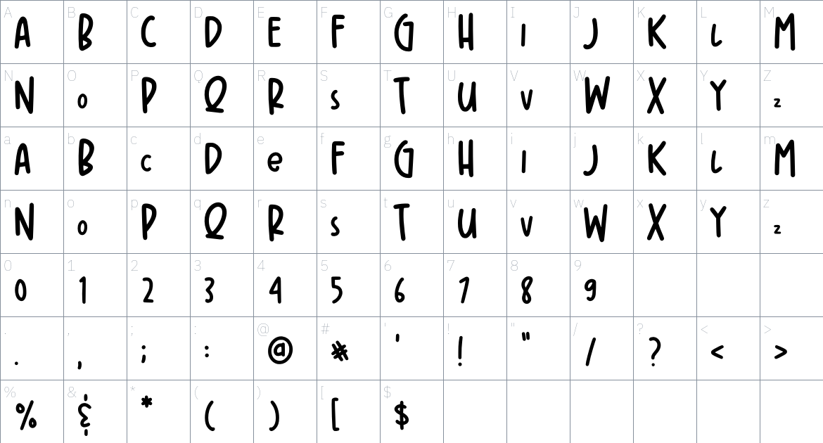 Brownist font Character Map