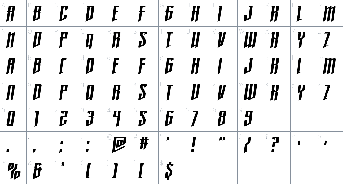 Justice Fighters font Character Map