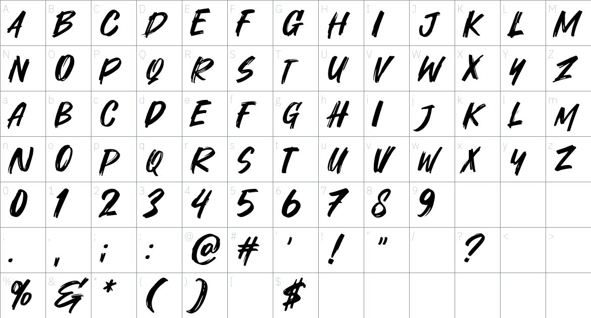 Trushdex font Character Map