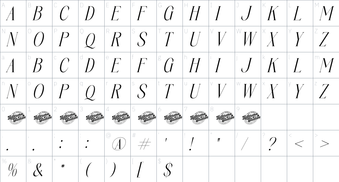 Meralin Sparkle font Character Map