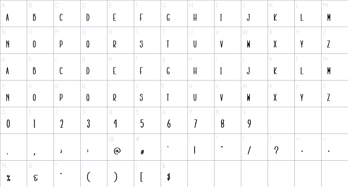 Mellow Night font Character Map