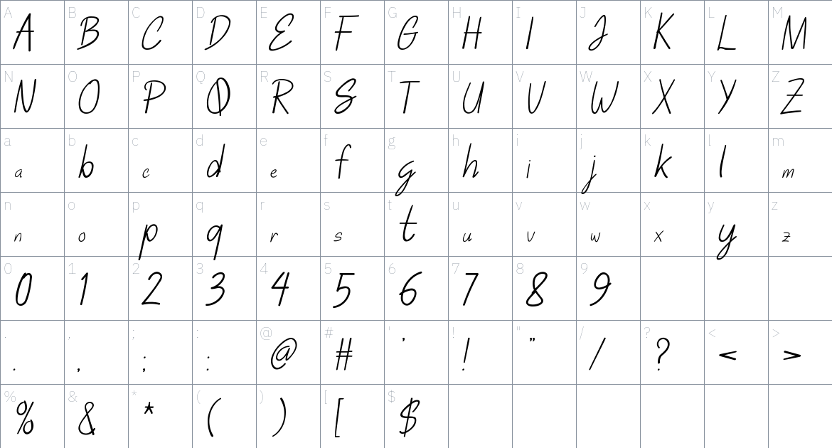 Morning Dew font Character Map