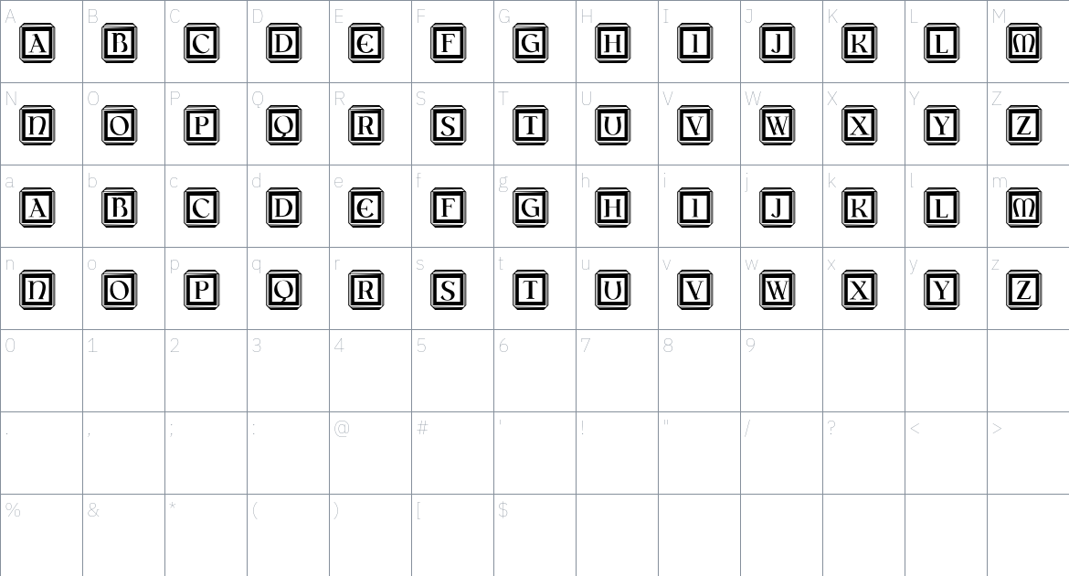 Square Capitals font Character Map