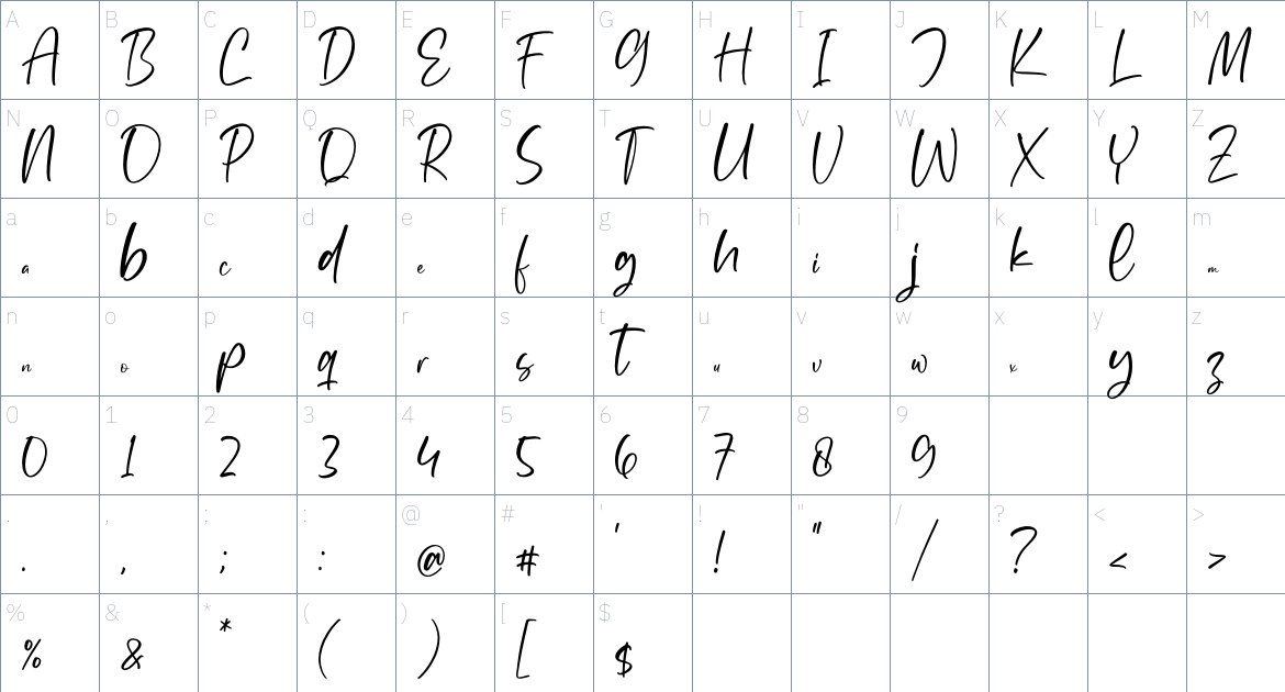 Yesillow font Character Map