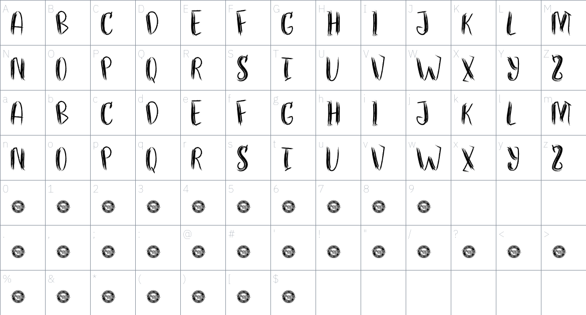 Draw Sketch font Character Map