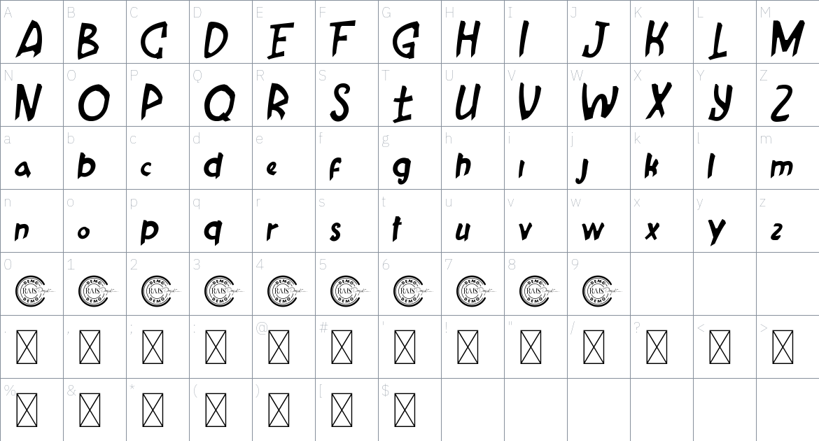 Gravity Level font Character Map