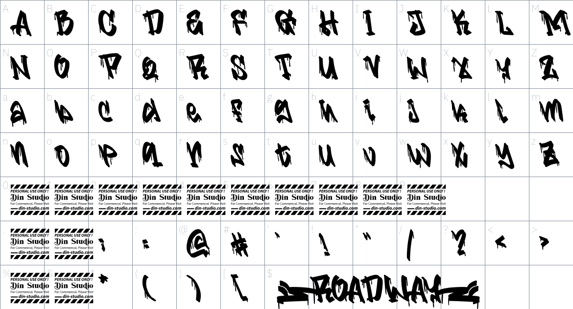 Roadway font Character Map