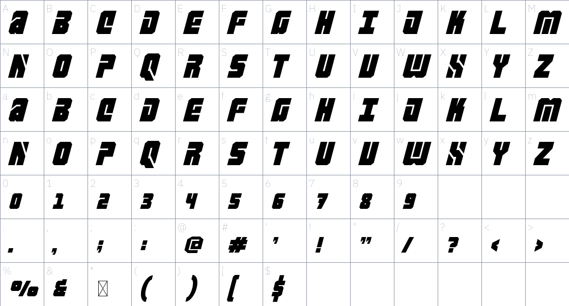 Eraser font Character Map