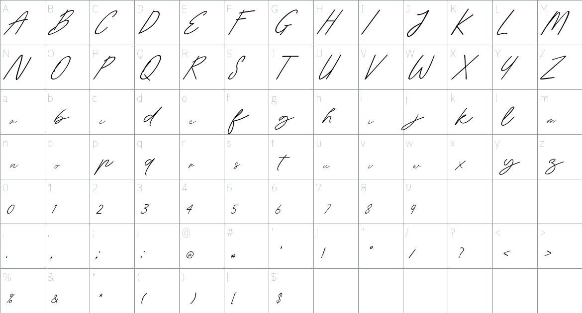 Amandine Monoline font Character Map