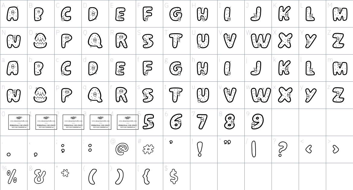 Eggnog font Character Map