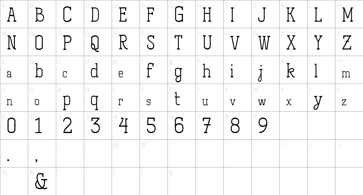 ET_Contrapunto font Character Map