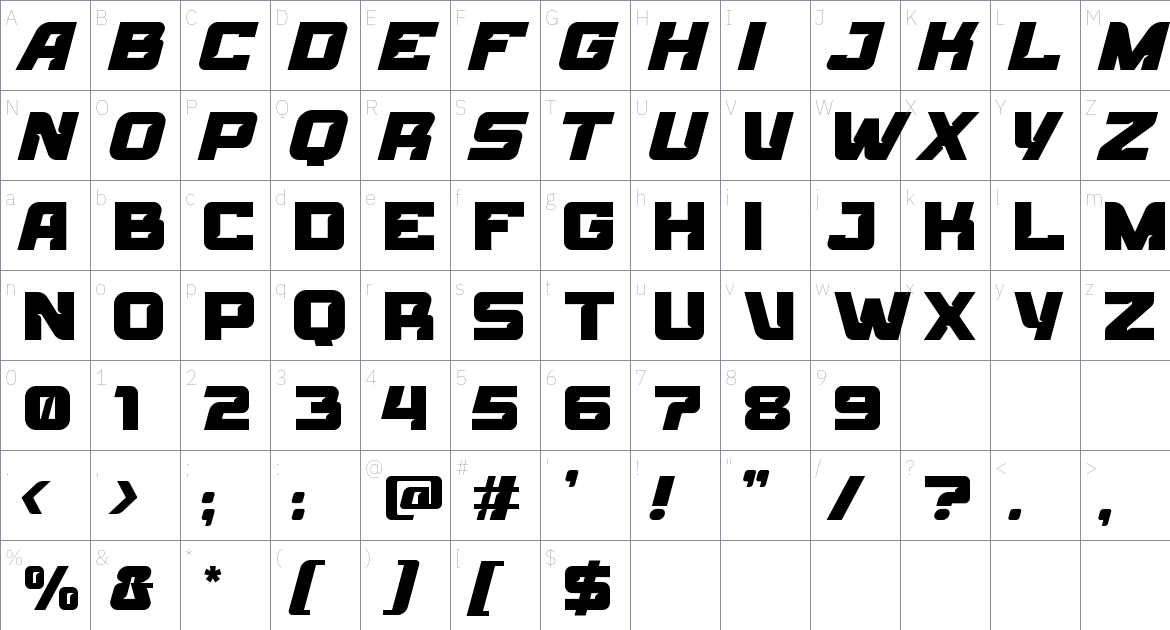 Torque Master Font font Character Map