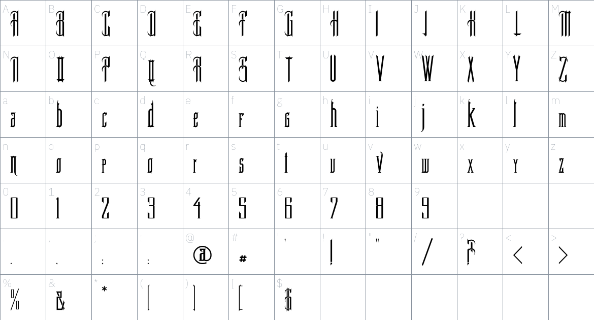 Providence Font font Character Map