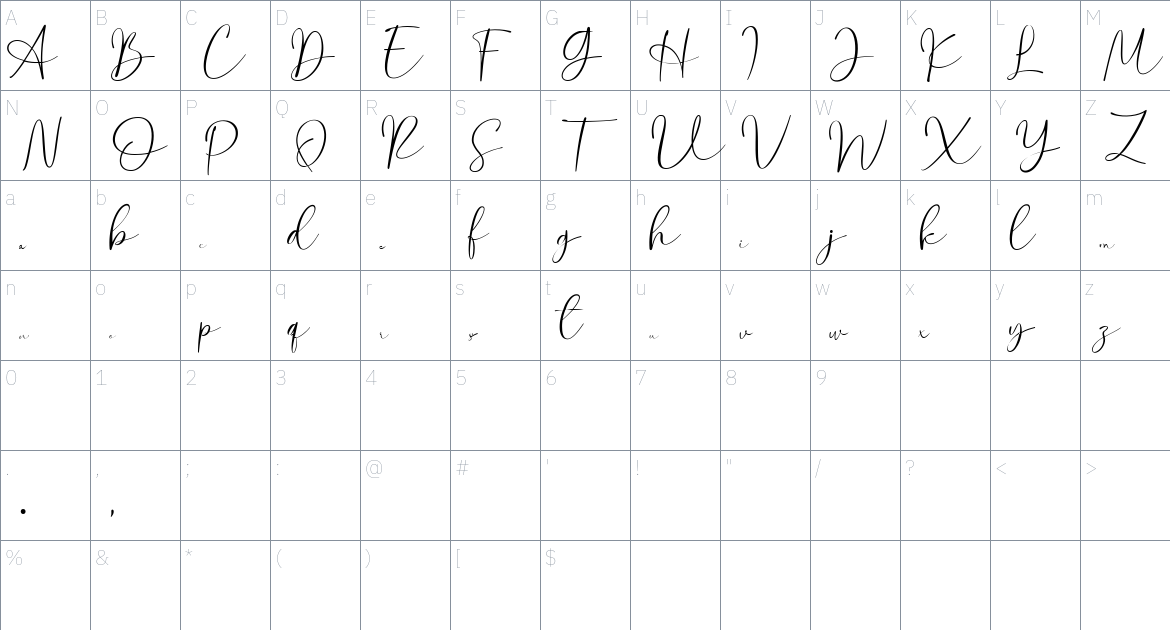 Kinslee font Character Map