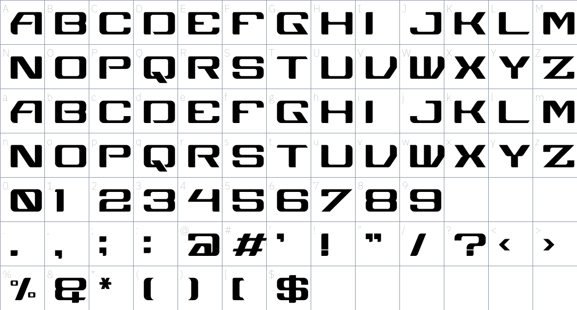 Airwars font Character Map