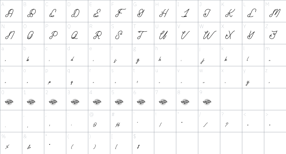 Arcadiny font Character Map