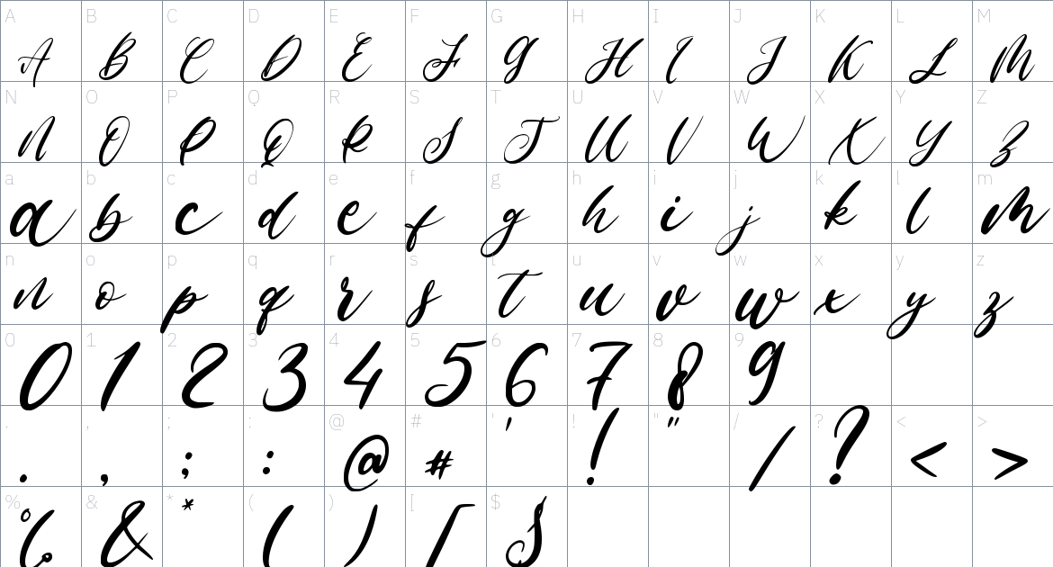 Allessa Curly font Character Map