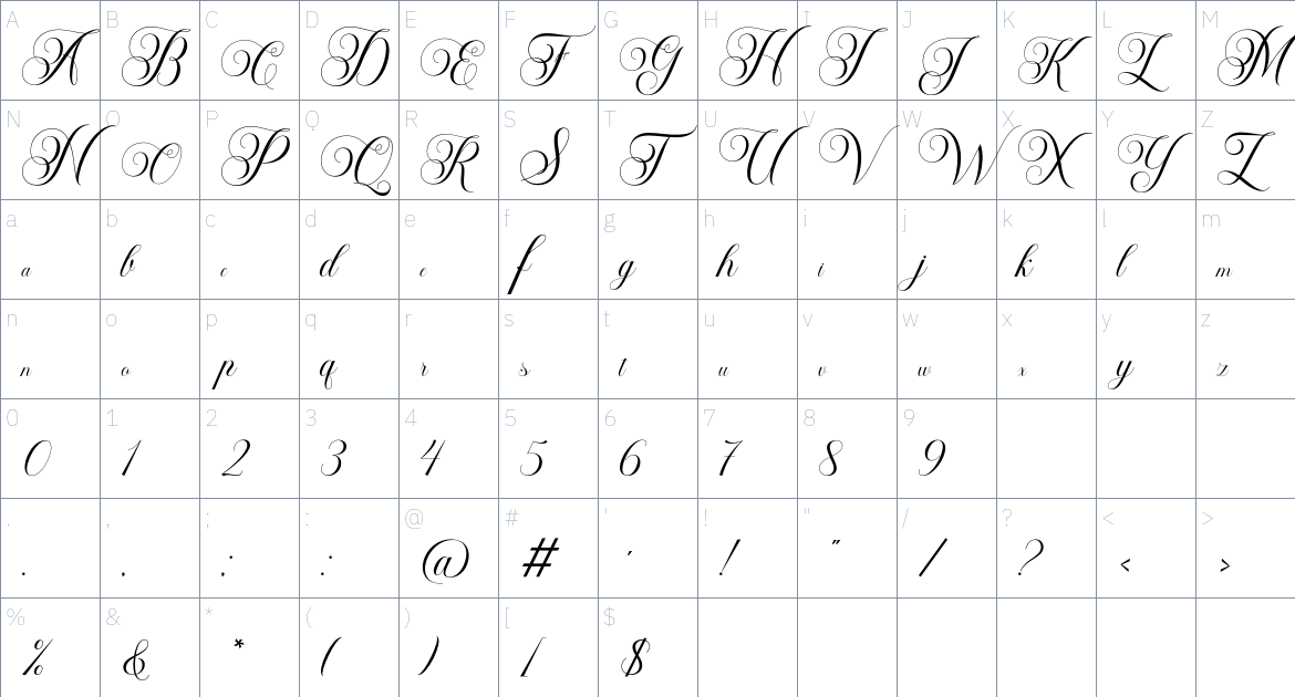 Bailenson font Character Map