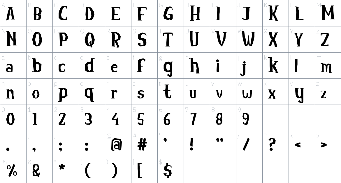 White Fang font Character Map